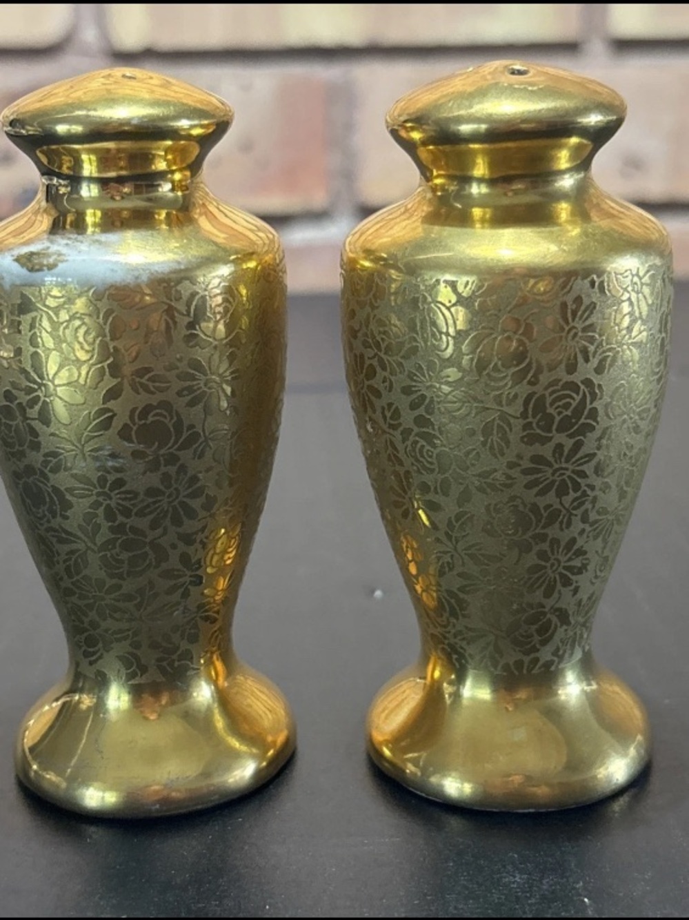 Gold Encrusted Art Deco Stouffer China Salt & Pepper Shakers Pair Vintage 3.5”